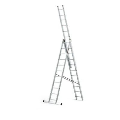 Afbeelding van DRABEST PRO Sèries Multifunctionele ladder van aluminium, 3 x 11, trapladder met drie delen, tot 150 kg, werkhoogte 6,31 m, vouwladder, inclusief emmerhaak
