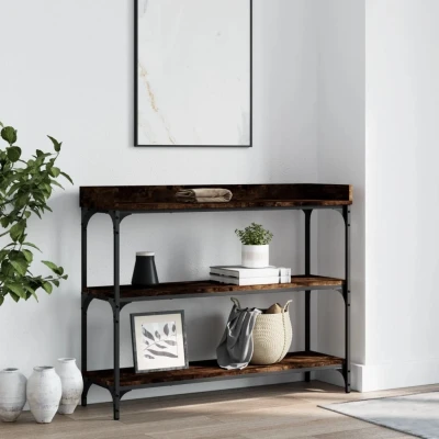 Afbeelding van Wandtafel met schappen 100x30x80 cm gerookt eikenkleurig