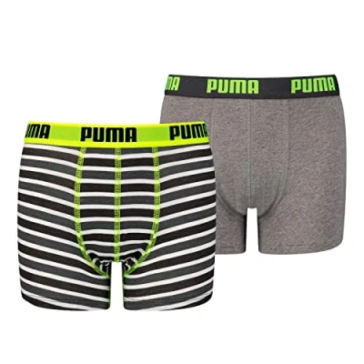 Afbeelding van Puma BOYS Basic Boxer Printed Stripe 2 PACK Onderbroeken voor kinderen, Maat: 176, Fluo yellow/grey