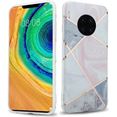 Afbeelding van Cadorabo Hoesje geschikt voor Huawei MATE 30 PRO in Roze Wit Goud Marmer No. 9 Beschermhoes gemaakt van TPU siliconen Case Cover met mozaïek motief