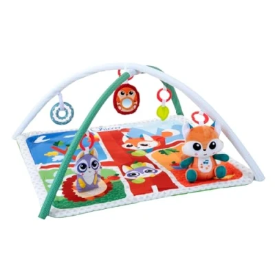 Afbeelding van Chicco Forest Magic Babykruipdeken met speelboog, multifunctionele speelboog voor baby&#039;s, 5 afneembare hangende speelgoedjes, pluche vos, ontspannende muziek en zachte verlichting babyspeelgoed vanaf 0 maanden