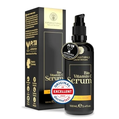 Afbeelding van biologisch serum vitamine C 100 ml + hyaluronzuur panthenol E 6 voudig gezichtsserum stralende en zuivere huid zonder puistjes roodheid ✓ 100% veganistisch hoog