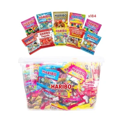 Afbeelding van Haribo Mega Fête ULTRA snoepzakjes box strooigoed 184 uitdeelzakjes 8kg