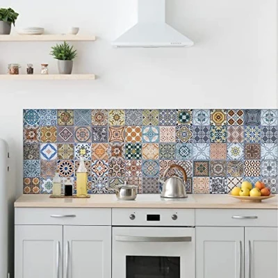 Afbeelding van CREARREDA Keukenspatbescherming sticker 260 x 60 cm, 100% gemaakt in Italië met niet giftige inkt, vlamvertragend en waterbestendig. Eenvoudig aan te brengen