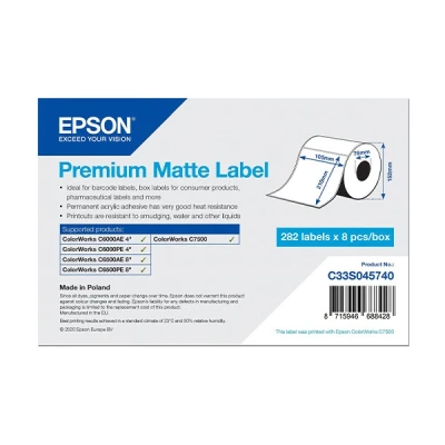 Image de Epson Premium Mat adhésif permanent en acrylique blanc brillant 105 x 210 mm 2256 étiquette(s) (8 rouleau(x) 282 Étiquettes forme découpée pour ColorWorks CW C6000Ae, C6000Pe, C6500Ae, C6500Pe