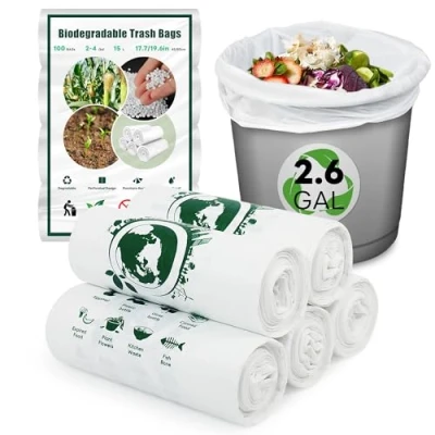 Afbeelding van 100 kleine biologisch afbreekbare vuilniszakken, 100% gerecycled, duurzaam, afbreekbaar voor thuis, kantoor, keuken, voedselafval (geschikt vuilnisbakken van 2 tot 12 gallon)