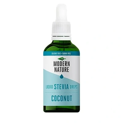 Afbeelding van Modern Nature Vloeibare Stevia Kokossmaak Zero calorieën en suikervrij Flavour Drops voor water, thee, eiwit, yoghurt Keto zoetstof Gezond Alternatief 100 ml