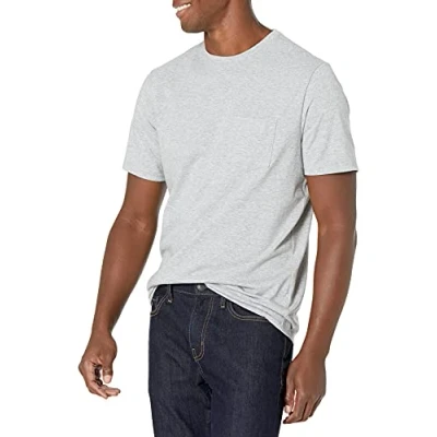 Image de Amazon Essentials Lot de 2 t shirts à manches courtes et col rond pour homme, coupe classique, gris chiné, taille XS