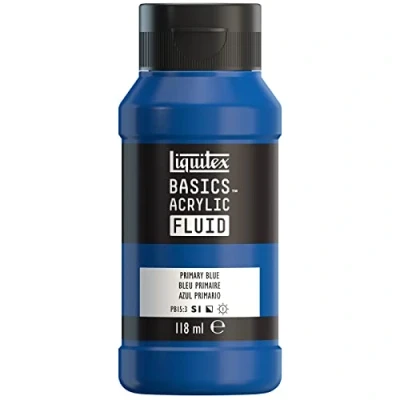 Image de Liquitex Basics Fluid Peinture acrylique à consistance fluide, séchage rapide, résistante la lumière, imperméable, base d&#039;eau, Flacon de 118 ml, Bleu Primaire