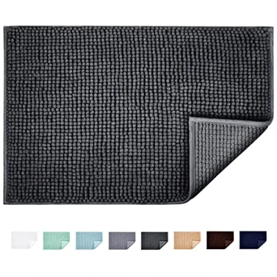Afbeelding van JARITTO Badkamertapijt, antislip, microvezel, chenille, zacht, machinewasbaar, absorberend, voor douche en toilet, donkergrijs, 50 x 80 cm