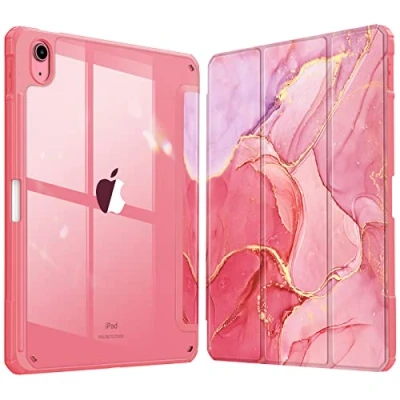 Afbeelding van FINTIE Hybride hoes compatibel met iPad 10e generatie 2022 (10,9 inch) [Ultradun] schokbestendige transparante beschermhoes geïntegreerde potloodhouder, automatische slaap/wake, roze gemarmerd