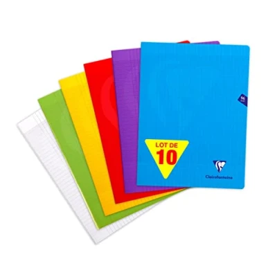 Afbeelding van Clairefontaine Mimesys 303361C geniete notitieboekjes, 24 x 32 cm, 96 pagina&#039;s, grote ruitjes, wit papier, 90 g, omslag van polypropyleen, transparant, willekeurige kleuren, 10 stuks