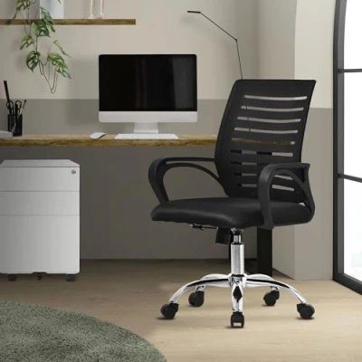 Afbeelding van Ergonomische bureaustoel met armleuningen Mesh stof zwart wielen ML design