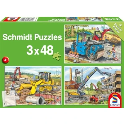 Afbeelding van Schmidt Spiele Puzzel Mijn favoriete bouwplaats voertuigen, kinderpuzzel, puzzel, 3 x 48 stukjes, 56520