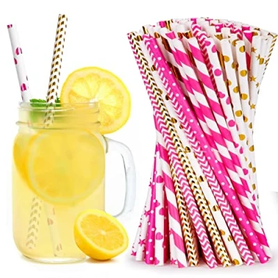 Afbeelding van Vicloon 100 stuks biologisch afbreekbare papieren rietjes voor feestjes, evenementen, dagelijks gebruik