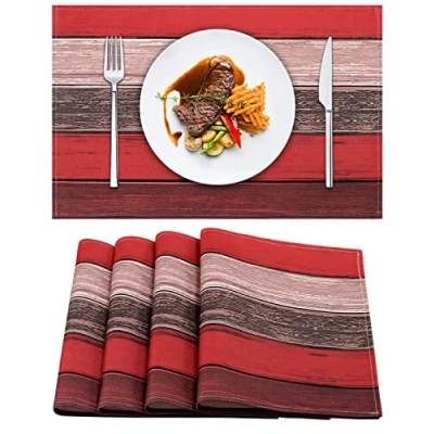 Afbeelding van Kerst placemats set van 4 rode linnen eettafel boerderij voor woondecoratie party indoor oudoor eetkamer houtnerf wasbare 45 x 32 cm matten (rood)