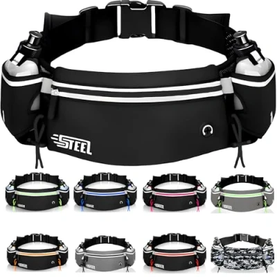 Afbeelding van Hardloopriem, sportheuptas met zachte drinkfles, flessenhouder, waterdicht, voor heren en dames, smartphone, iPhone, Samsung Galaxy, comfortabel, joggen, hardlopen, wandelen (zwart), zwart.,
