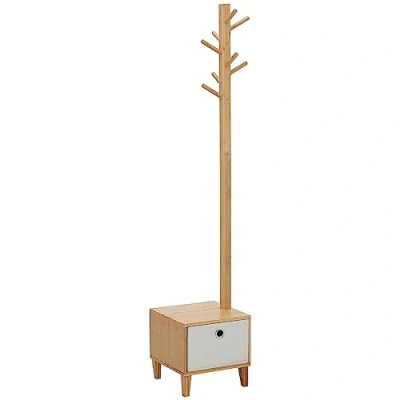 Afbeelding van HOMCOM Opbergkast met lade, kledingrek, bank, 3 in 1, Scandinavische stijl, polyester, lichtgrijs, massief hout, bamboe