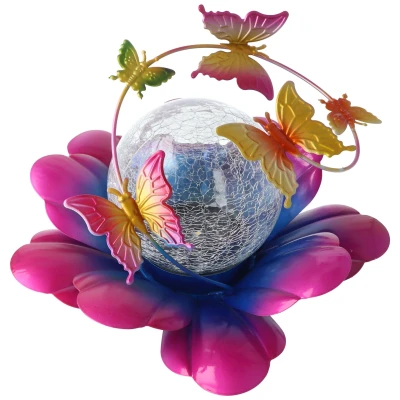 Afbeelding van LED SOLAR bloemlamp BUTTERFLY roze met batterij en zonnepaneel