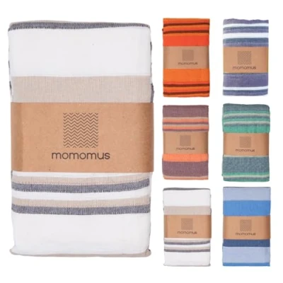 Afbeelding van MOMOMUS Picknickdeken XXL voor het strand, opvouwbaar, groot met franjes, strandmat, zandvrij, picknick of camping, licht, beige, 210 x 240 cm