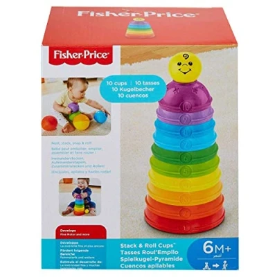 Afbeelding van Fisher Price Roll&#039;Empilo mokken speelgoed om in elkaar te steken, stapelen, monteren en rollen, de fijne motoriek van baby&#039;s ontwikkelen, 6 maanden ouder, W4472