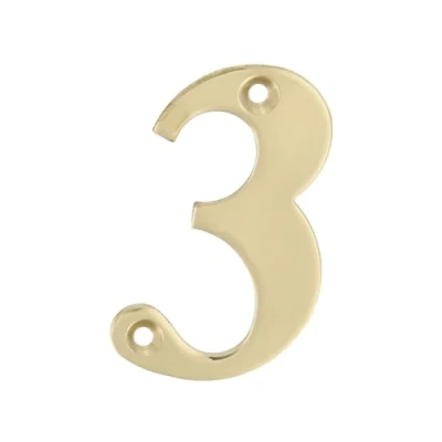 Afbeelding van AMIG Huisnummer 3 (Drie) Gepolijst Messing 50 x 1.5mm Schroefbaar