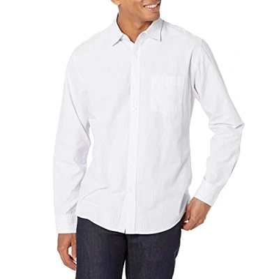 Image de Amazon Essentials Chemise en Popeline à Manches Longues, Style Décontracté, Coupe Standard Men&#039;s, Lavande Blanc Rayures Verticales, XS