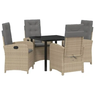 Afbeelding van vidaXL 5 Delige Tuin Eettafelset met Kussens Beige Poly Rattan
