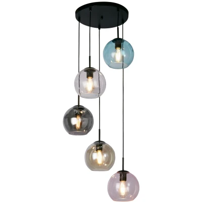 Afbeelding van Hanglamp Mardi Gras II, 5 lamps, rond, zwart