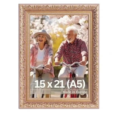 Afbeelding van VictoR Antieke fotolijst &quot;Rubens&quot; in 15x21cm roségoud lijst: 30x20mm echt glas barokke stijl antiek frame