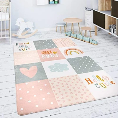 Afbeelding van Paco Home Kindervloerkleed Kinderkamer Speelkleed Babykleed Dieren Regenboog Hart 80x150 cm