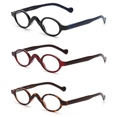 Afbeelding van JM 3 paar kleine leesbril, ovaal, vintage, bril, veerscharnier, voor speler heren en dames, + 1.0, zwart rood schildpad