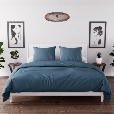 Image de Parure housse de couette en microfibre lavée 240x220 cm BOHEME bleu canard, par Intemporel