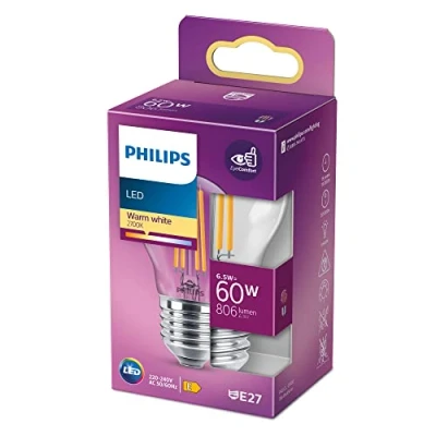 Afbeelding van Philips LED Kogellamp Transparant 60 W E27 warmwit licht