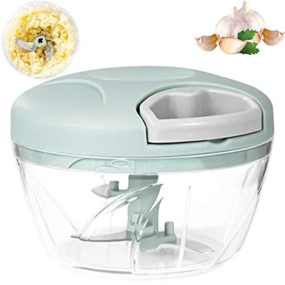 Afbeelding van Handmatige uienhakker, lookpers, 520 ml, 3 messen, voor uien, salade, pesto, peterselie, worst/snijmachine, noten, vanille, babyvoeding (groen)