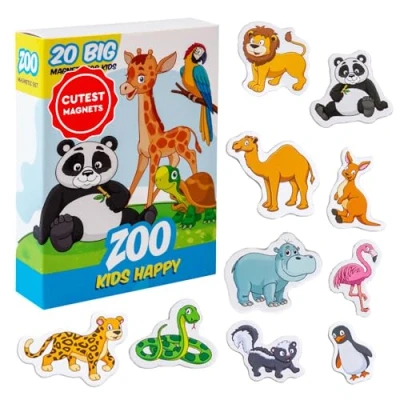 Afbeelding van Koelkastmagneet voor kinderen, Magdum, zoodieren, magnetisch, 20 magneten speelgoed, koelkast, speelgoed 3 jaar, educatief spel