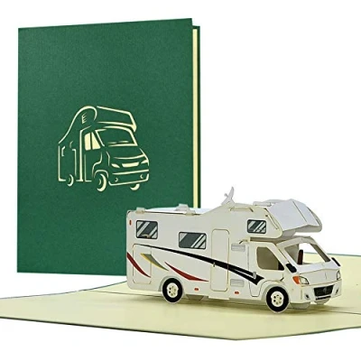 Afbeelding van H33 verjaardagskaart met camper / caravan 3D uitvouwbare voor reisgeschenken vakantie wenskaart examen