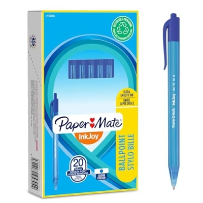 Afbeelding van Paper Mate InkJoy 100RT balpen medium punt (1,0 mm) blauw 20 stuks