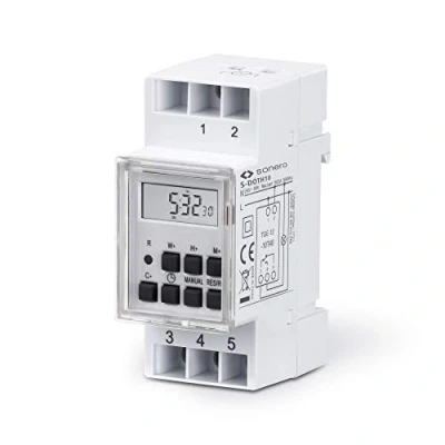 Afbeelding van Sonero Digitale timer voor installatie op DIN rail in het bedieningspaneel, 3600 W, lcd display, 10 schakelprogramma&#039;s, 12/24 uur, IP20, wit S DOTH10