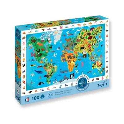 Image de Puzzle SentoSphère Cherche et trouve Planisphère des Animaux 100 pièces