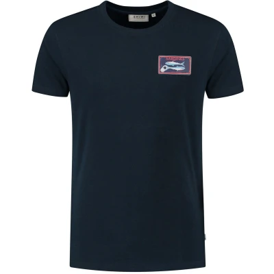 Afbeelding van Shiwi T Shirt Sardines Midnight Navy maat L Heren met Regular fit Pasvorm Katoen Suitable Herenkleding