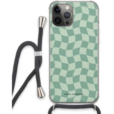Afbeelding van Case Company® hoesje met Koord geschikt voor iPhone 13 Pro Max Grid Groen Telefoonhoesje Zwart Extra Bescherming aan alle Kanten en Over de Schermrand