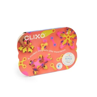 Image de Jeu de construction magnétique Clixo Crew Pack 30 pièces Rose et Jaune
