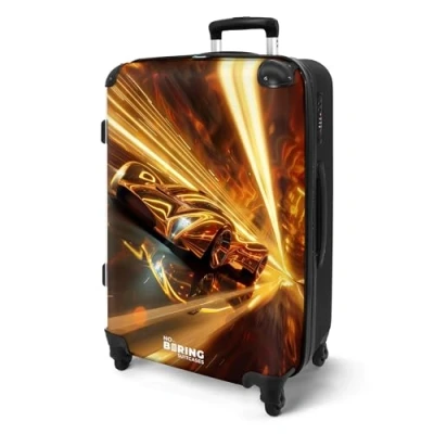Afbeelding van NoBoringSuitcases.com® Koffer groot Rolkoffer lichtgewicht Gouden raceauto in een tunnel Reiskoffer met 4 wielen Grote trolley XL 20 kg bagage