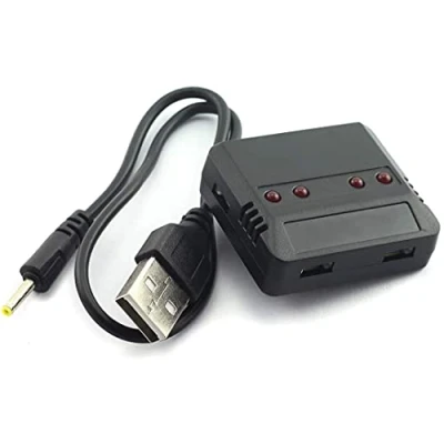 Afbeelding van YUNIQUE GREEN CLEAN POWER Universele USB oplader 1 tot 4 voor drone compatibel met Hubsan, Wltoys, UDI, JXD, Syma, Holy Stone zwart, kunststof ideaal Lipo 3,7 V batterijen