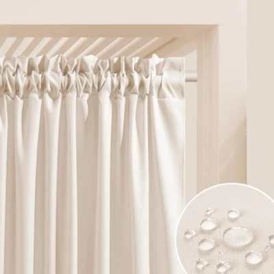 Afbeelding van ROOM99 Garden Line Outdoorgordijn met plooiband, 155 x 250 cm (b h), buitengordijn, weerbestendig, waterdicht, inkijkbescherming, zonwering, winddicht, crème