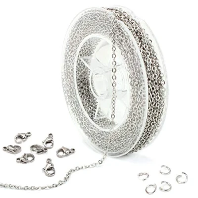Afbeelding van 10 m x 1,5 mm roestvrij stalen halsketting ketting voor het maken van sieraden met sluiting en open ringen om te knutselen