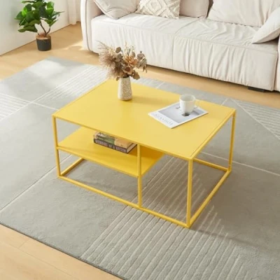 Afbeelding van Salontafel Solund met plank 45x90x60 cm geel [en.casa]