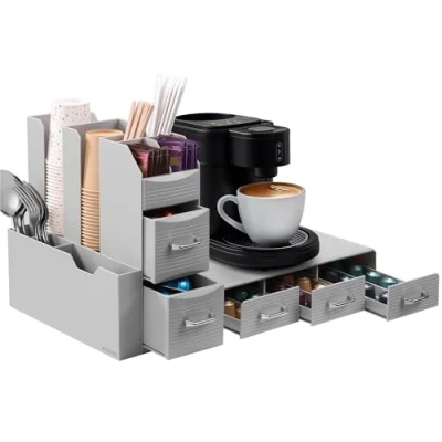 Afbeelding van Navaris set van koffiecapsules lades en Koffie organizer Koffiecups houder met 5 Geschikt voor tot 48 cups tafel Grijs