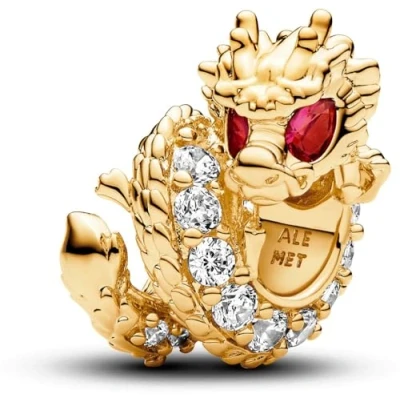 Afbeelding van Pandora Moments 763069C01 Drakenbedel van Sterling zilver met vergulde legering, compatibel armbanden, eenheidsmaat, zilver, kristal, één maat, Eén